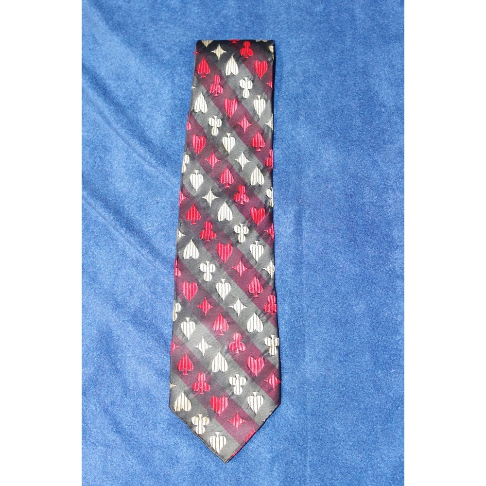 Playing Card Suits AOP‎ Necktie Spades Hearts Clubs Diamonds Novelty EUC